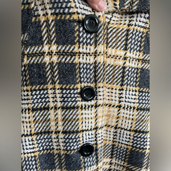 Joolay Anthropologie Plaid Black Yellow Women's Lined Collared Caplet Jacket M/L - Picture 2 of 7